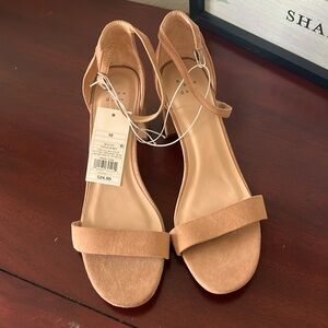 Nude/tan strappy sandals with 2 in block heel